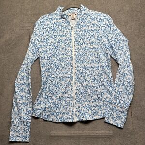 Tommy Bahama Blue White Zip‎ Jacket Women's Medium Resort Coastal Tenniscore